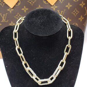 Louis Vuitton Gold Chain Link Necklace with Crystal Pavé Accents
